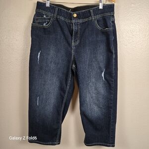 Lane Bryant Capri Jeans Size 16‎ Dark Wash Tighter Tummy Stretch Denim Mid Rise